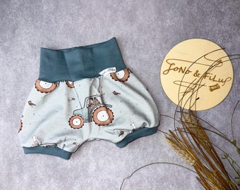 Gr.74 Kurze Hose Pumphose Traktor Smile Vogel Biene Igel Kinder Baby Handmade Baumwolljersey Unisex New Born Erstausstattung Geschenk