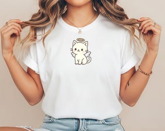 Cute Angel Cat T-Shirt - Kawaii Kitty Tee - Sweet Aesthetic Cat Lover Shirt - Angel Kitty Graphic Tee - Cartoon Cat Top