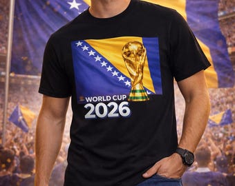 Camiseta de Bosnia para el Mundial 2026 - Camiseta con la bandera y el trofeo de Bosnia, camiseta de fútbol de Bosnia, camiseta para aficionados al fútbol, regalo estilo camiseta de Bosnia