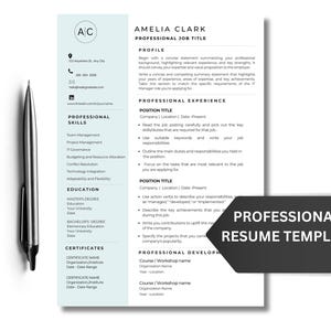 May include: A professional resume template in light blue and white. The resume includes sections for profile, skills, education, and certificates. A black pen is placed on the left side of the resume. The text "PROFESSIONAL RESUME TEMPLATE" is displayed.