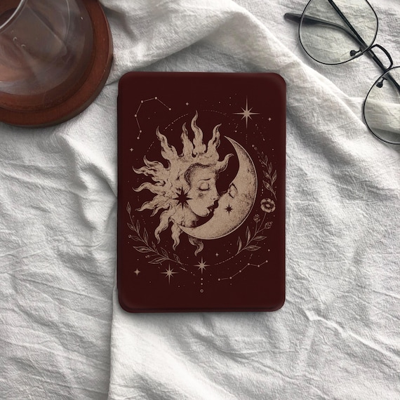 Celestial Sun Moon Kindle Case, Removable Clear Back Cover, Magnetic Back Kobo Case, Vintage Tarot Aesthetic E-Reader Cover