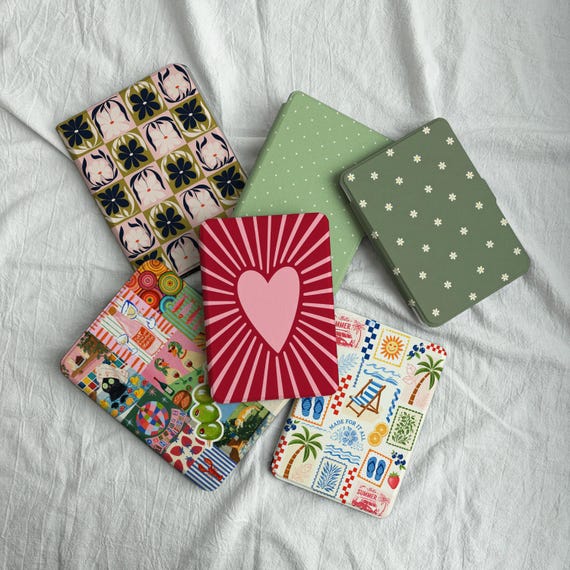 Cute Pattern Kindle Case & Kobo Cover, Detachable Clear Back with Rear Magnetic Design, E-Reader Case for Clara Libra Paperwhite
