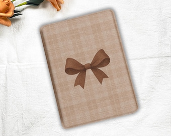 Plaid Bow Kindle Case & Kobo Cover, Detachable Magnetic Clear Back Case, Double-Sided Magnet E-Reader Folio Gift