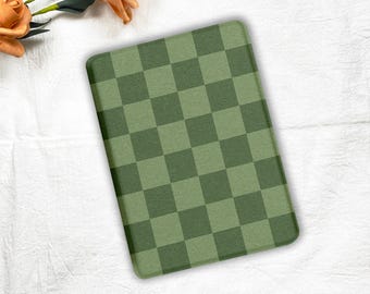 Green Checkered Kindle Paperwhite Case with Detachable Clear Back, Double-Sided Strong Magnetic Cover for Kindle & Kobo Clara