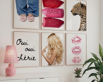 Set of 6 Whimsical Leopard Prints, Y2K Gallery Wall Art (Digital Download)