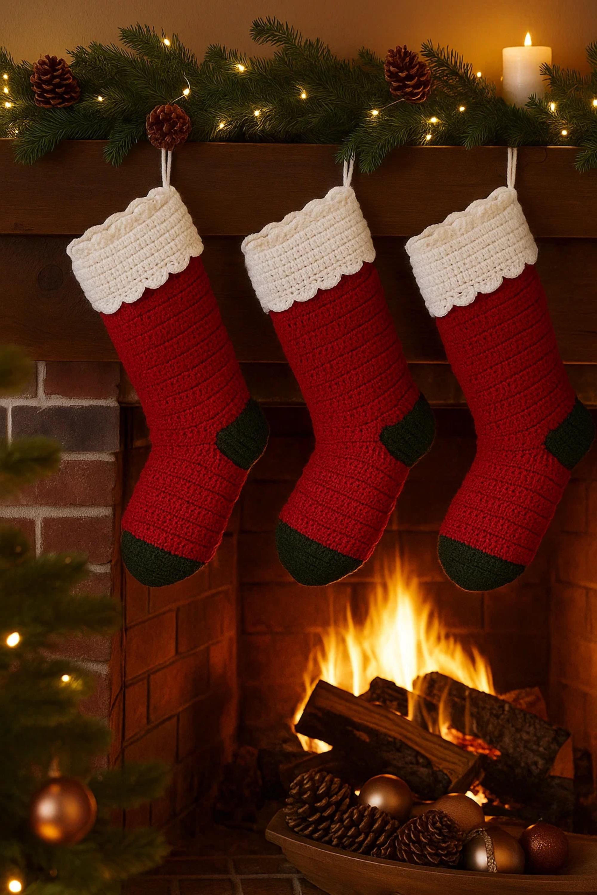 Owlgift Gehäkelte Weihnachtsstrümpfe – 2er Set, 45,7 Cm, Rot & Weiß