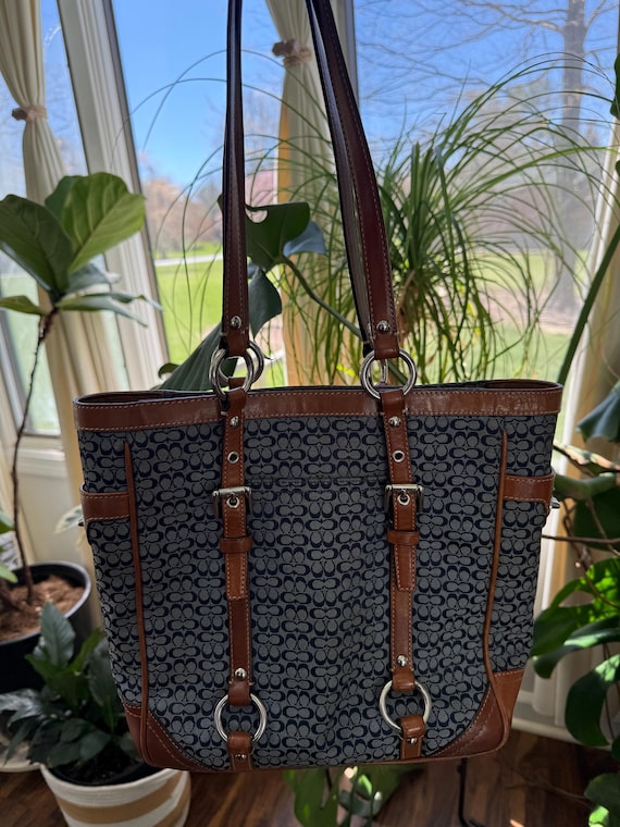 バッグ COACH Y2K Turnlock Signature Bag tote Y2k Vintage Coach Gallery Turn Lock Tote - Etsy