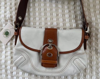 Vintage Coach Soho White/Brown Leather Handbag Y2k