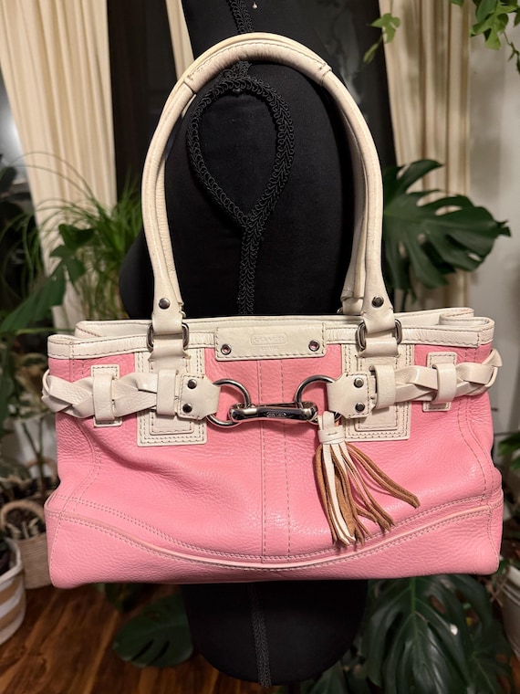 バッグ COACH Hamptons Jackie Pink Leather Bag Y2k Vintage Coach Hampton Leather in Pink/white - Etsy