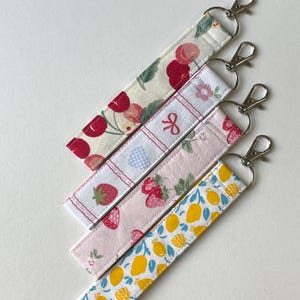 Fabric Key Wristlet - Handmade Wrist Strap Keychain, Fruit Cotton Fabric Keyfob