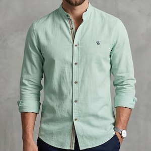 Mint Green Linen Shirt Men - Etsy