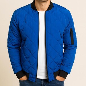 Herr Quiltad bomberjacka, lätt vadderad ytterjacka, diamantsömmad dragkedja, casual vinterjacka