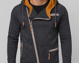 Men’s Fleece Zip Hoodie, Zipper Hoody Sweatshirt, Warm Casual Men Hooded Streetwear