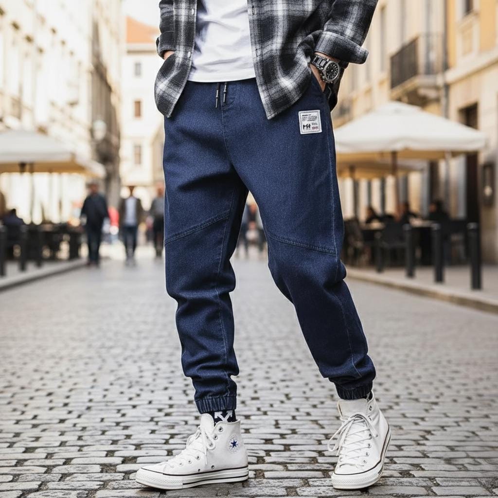 Pantalon jogger slim en jean homme noir | - GÉMO