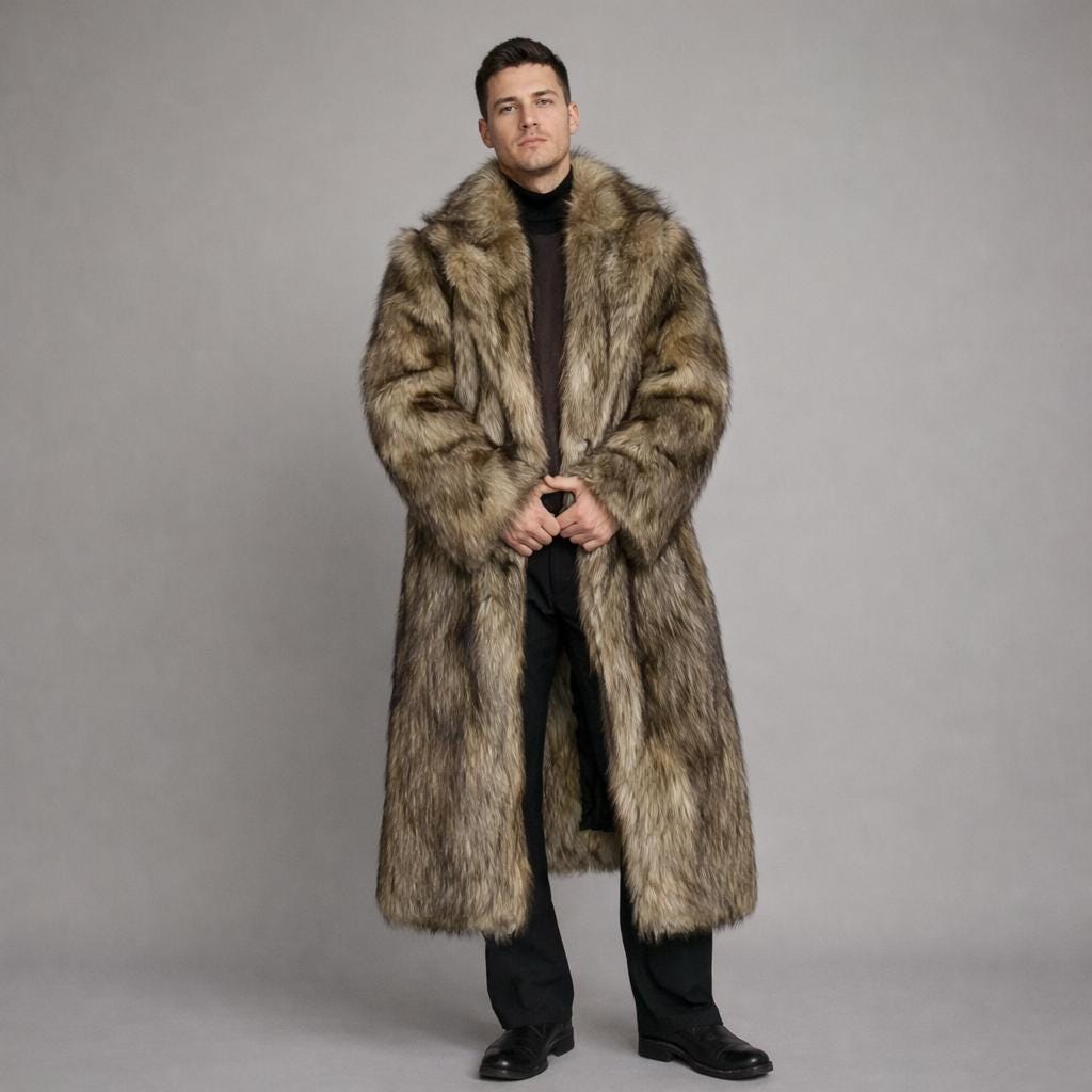 Manteau Fourrure Homme Ample Style Hip-hop – Neuf Avec étiquettes, Noir, Mi-long
