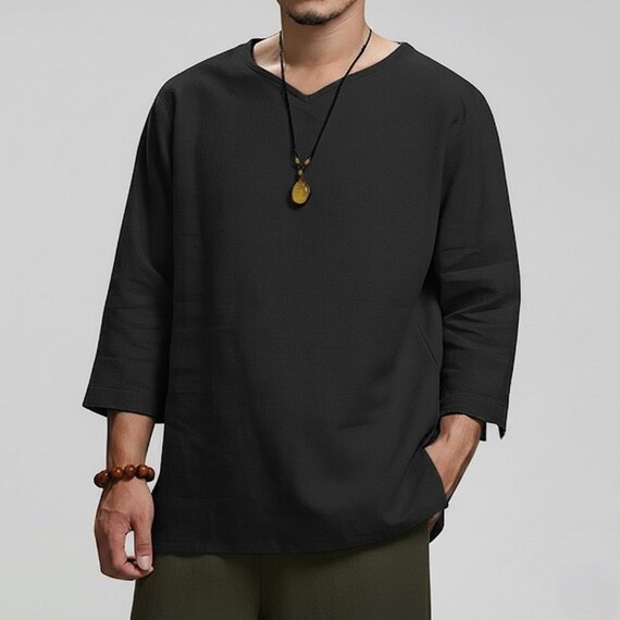 Men's Cotton Relaxed Fit Shirt | Bohemian 3/4 Sleeve Top