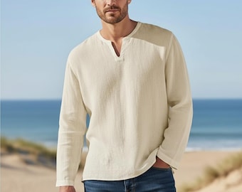 Men's Cotton Linen Long Sleeve Shirt: Bohemian Beach Resort Top