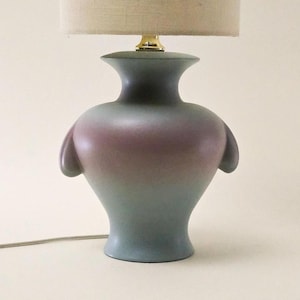 Vintage Iridescent Ceramic Table Lamp Sculptural Postmodern Vase Form Pastel Blue Mauve 1980s Art Deco Revival Lighting