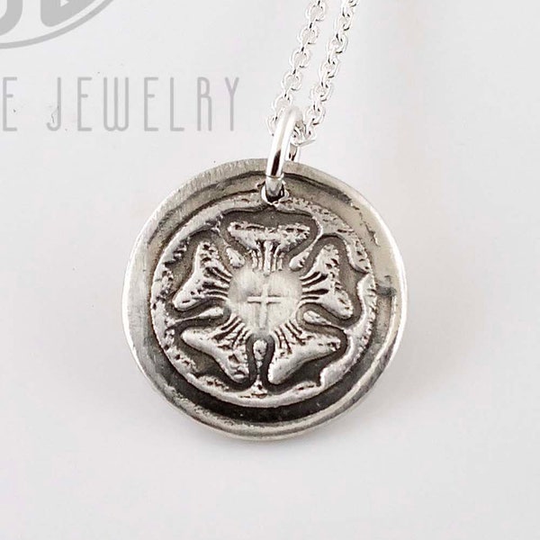 Luther Rose necklace • Lutheran charm necklace • silver Luther rose