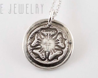 Luther Rose necklace • Lutheran charm necklace • silver Luther rose