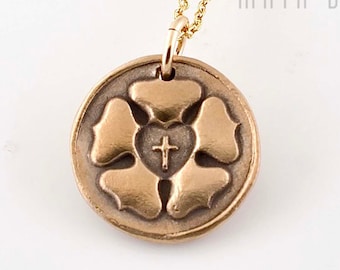 Luther Rose Necklace in pure BRONZE with a 14k gold chain