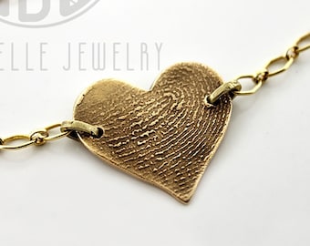 Thumbprint or Fingerprint memorial Bracelet in bronze and 14k gold fill • gift for her