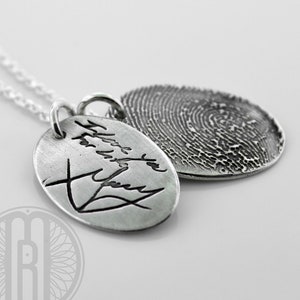 Fingerprint and Actual Handwriting necklace with TWO charms made from actual fingerprint and writing/signature