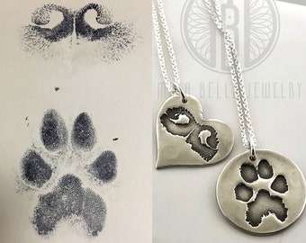 Pet print necklace made from ink or photo of your pets nose or paw, keepsake jewelry