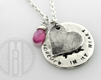 Fingerprint and Personalized Circle Charm WITH BIRTHSTONE necklace made from actual fingerprint