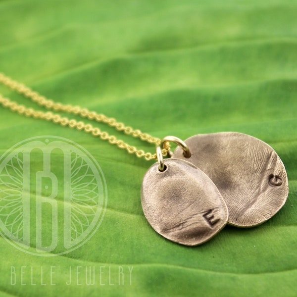 Fingerprints from a mold • gold and bronze thumbprints necklace • 14k gf chain