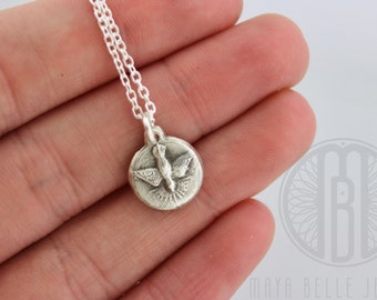 Fine silver Holy Spirit necklace, Confirmation, Communion,  Religious necklace