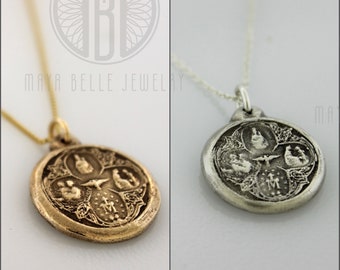 Vier-Wege-Medaillon • Wundertätige Medaille • Halskette mit Heiligenanhänger aus massivem Silber • Fingerabdruck als religiöses Andenken • Geschenk mit Daumenabdruck