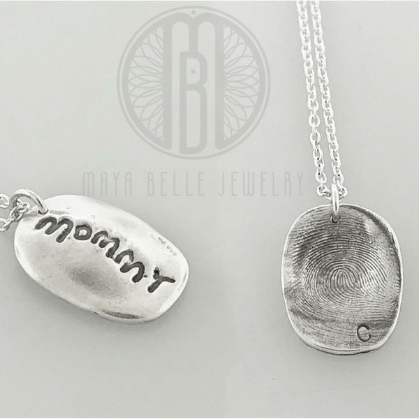 FINGERPRINT with HANDWRITING, one child's fingerprint from MOLD, forever, keepsake jewelry, fingerprint jewelry, fingerprint necklace