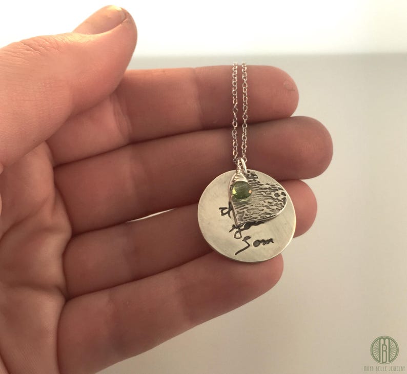 Fingerprint and Actual Handwriting necklace made from actual fingerprint and writingsignature and gem stone