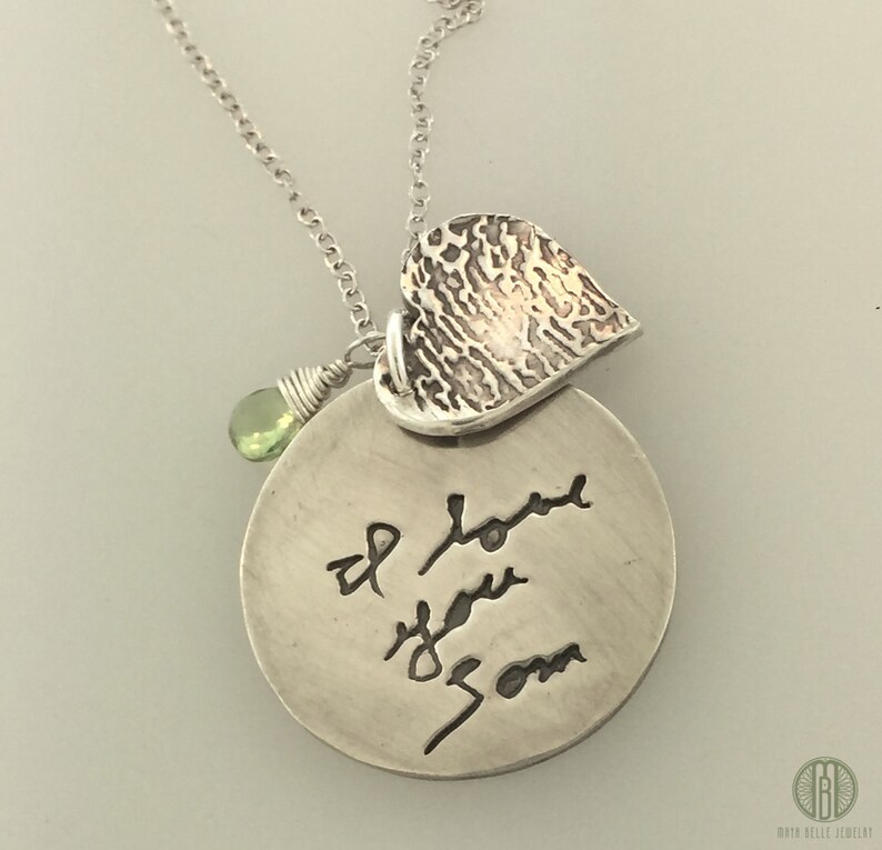 Fingerprint and Actual Handwriting necklace made from actual fingerprint and writingsignature and gem stone