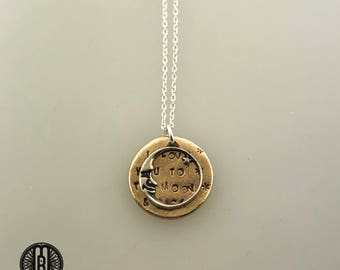 I love you to the Moon and Back necklace, sterling silver and solid bronze, Valentine's day gift