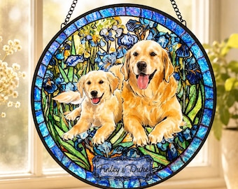Gepersonaliseerde glas-in-lood raamhanger met hondenportret, aandenken bij verlies van een huisdier, cadeau op maat voor kattenliefhebbers, gepersonaliseerde gedenkraamhanger voor huisdieren