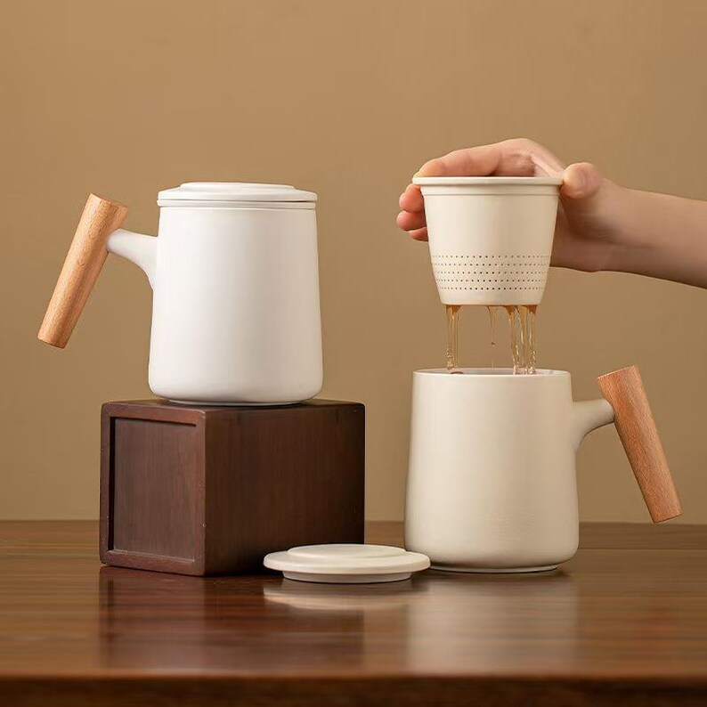 Chinese Red Ceramic Tea Cup, Horse Design, Tea Separator, Gift for Elders image 15