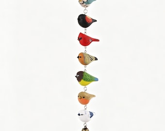Hand Painted Wooden Bird Garland | Rustic Woodland Hanging Decor Ornament | Father's Day Gifts