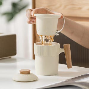 Chinese Red Ceramic Tea Cup, Horse Design, Tea Separator, Gift for Elders White Cup