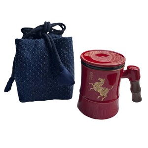 Chinese Red Ceramic Tea Cup, Horse Design, Tea Separator, Gift for Elders image 14