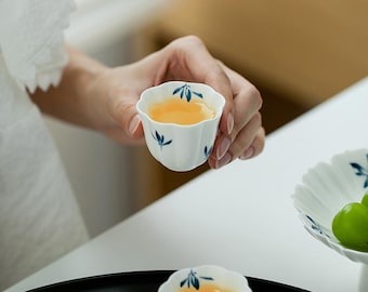 Hand Painted Orchid Espresso Cup, Dehua Porcelain Teacup, Floral Underglaze Art