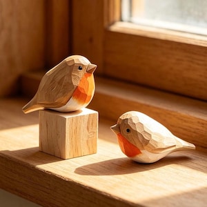 Hand Carved Wooden Robin Bird Figurine, Cottagecore Window Sill Decor, Sympathy Bereavement Keepsake Gift for Bird & Nature Lovers