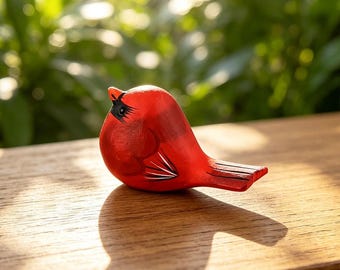 Cute Northern Cardinal Home Ornament, Hand Carved Wooden Cardinal Bird Figurine, Mini Solid Wood Decor,  Bird Lover Gift