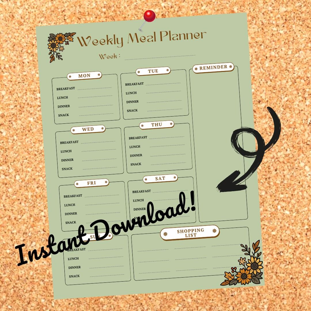 Weekly Meal Planner Printable | Minimalist Meal Planning Template | 7 ...
