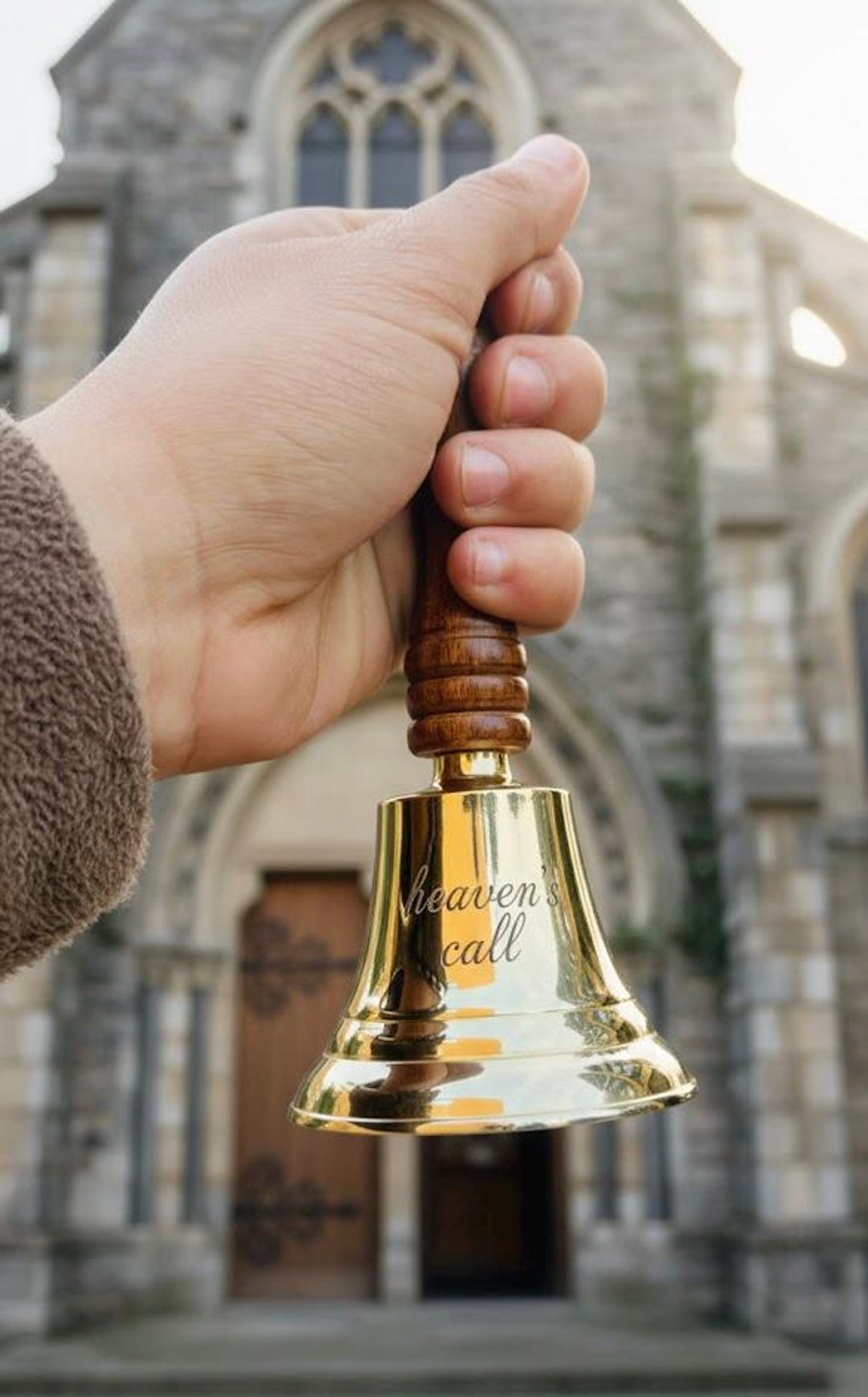 Hand Bell Image Personalized Brass Handbell With Wooden Handle | Engraved Loud Call ...