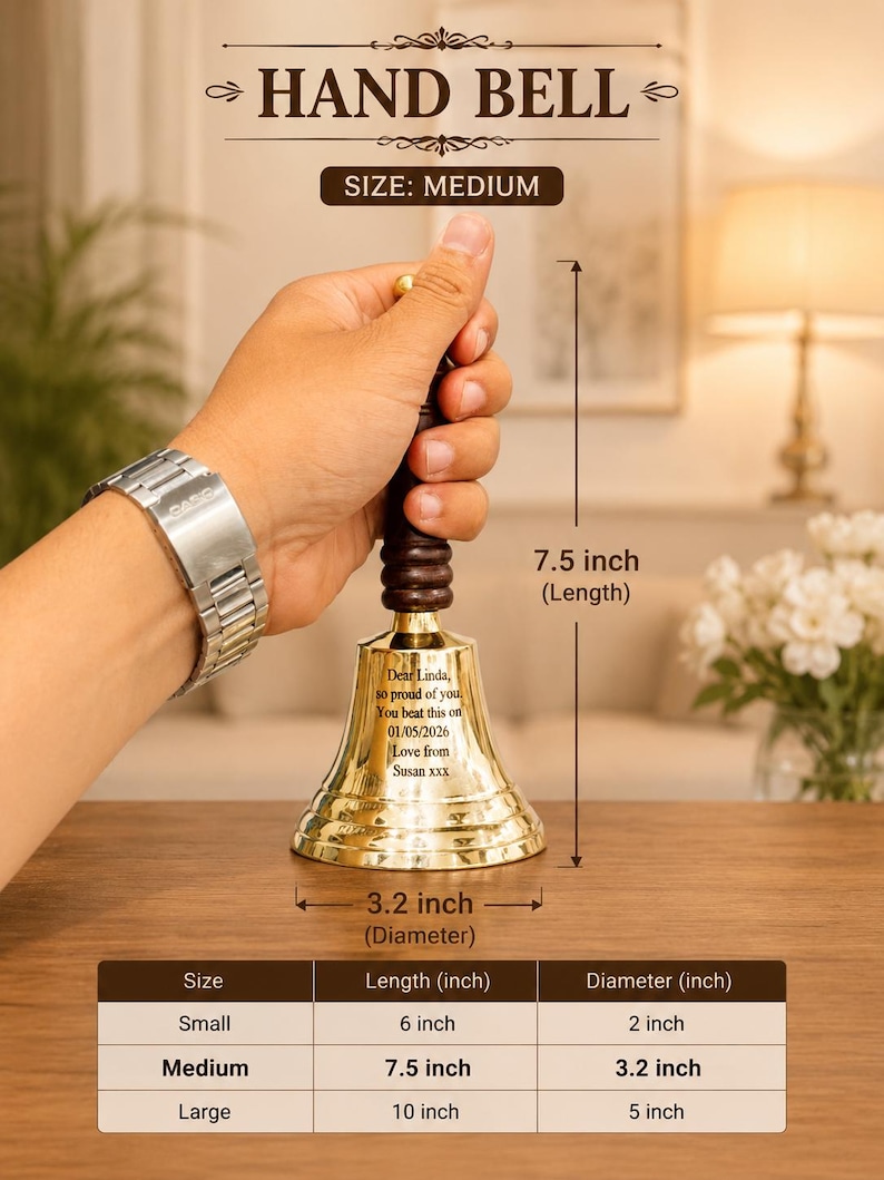 Custom Brass Call Bell With Engraved Wood Handle | Teacher Call Bell ...
