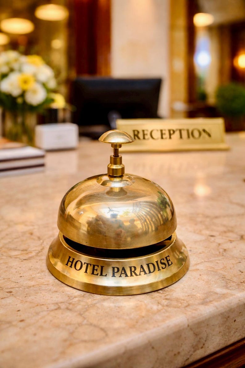 Personalized Brass Desk Bell | Engraved Hotel Reception Bell, Principal Office Bell, Office & School Desk Decor.