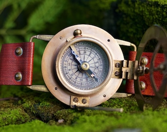 Handmade Nautical Sundial Compass Watch | Brass Adventure Watch | Vintage Explorer Gift for Him | Maritime Decor Keepsake Wristwear.
