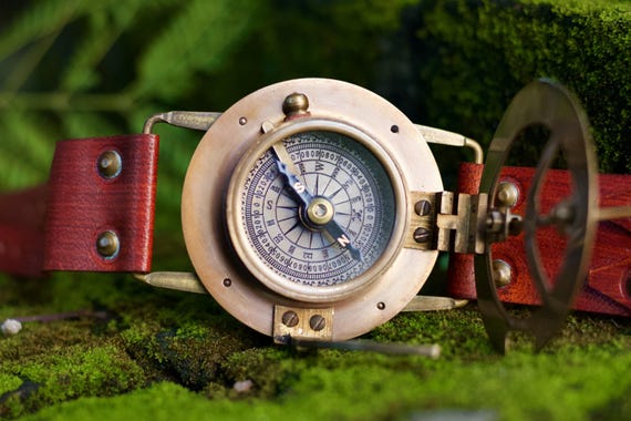 Handmade Brass Sundial Compass Watch: Nautical Vintage Wristwear
